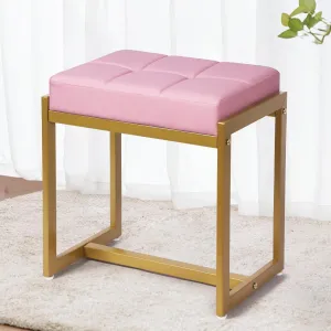 Vanity Stool, Pink Small Vanity Stools Chair, Square Cushion Makeup Chairs for Vanity, Metal Foot Stool Ottoman Seat for Bedroom Makeup Living Room, Pink & Gold