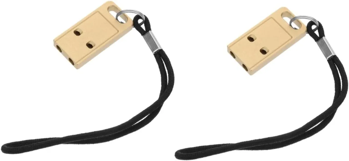 VANZACK 2pcs Whistle Mini Brass Pendant Loud Outdoor Hanging Decor Bear Bells for Hiking Metal Keychain Mini