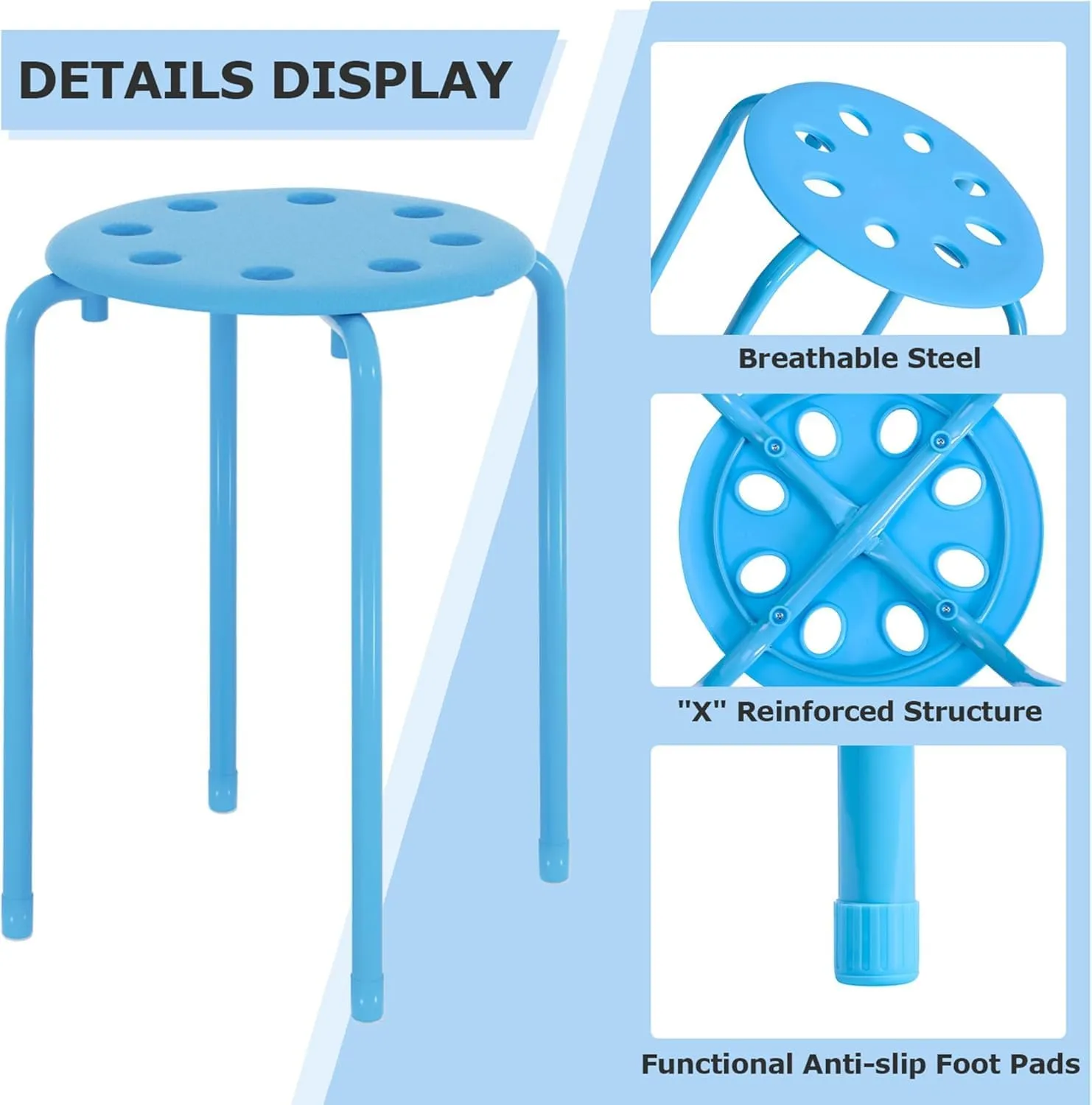 VECELO 6 Piece Stacking Stools Flexible Seating, 17.7 Inch Standard Height, Portable Stackable Nesting Stools for School Classroom Office, No Assembly, Colorful