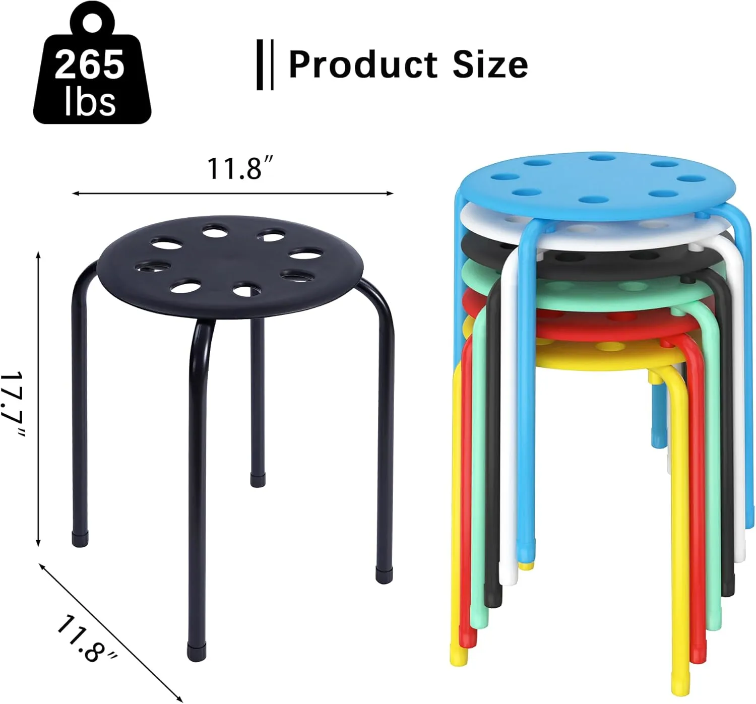 VECELO 6 Piece Stacking Stools Flexible Seating, 17.7 Inch Standard Height, Portable Stackable Nesting Stools for School Classroom Office, No Assembly, Colorful