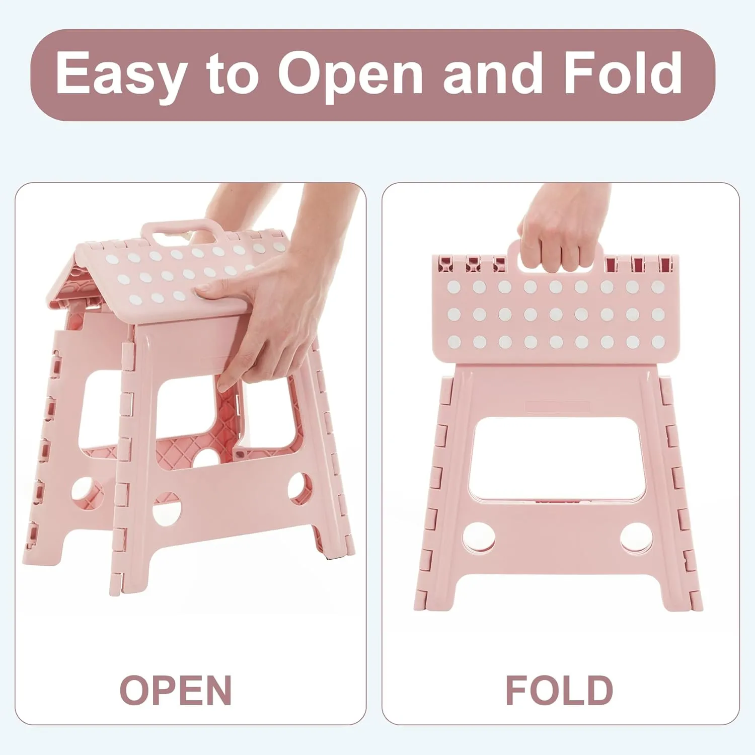 VECELO Folding Step Stool 13 Inch, Non-Slip Surface Portabl Foldable 1 Step Stool with Carry Handle, Heavy Duty to Support Kids/Toddler/Adults for Living Room Kitchen, Bathroom, Pink