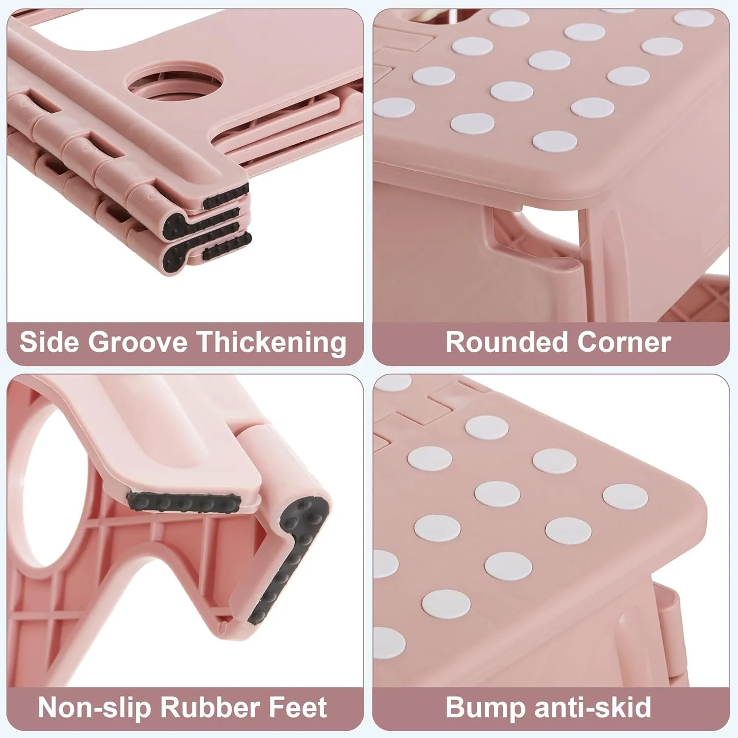 VECELO Folding Step Stool 13 Inch, Non-Slip Surface Portabl Foldable 1 Step Stool with Carry Handle, Heavy Duty to Support Kids/Toddler/Adults for Living Room Kitchen, Bathroom, Pink