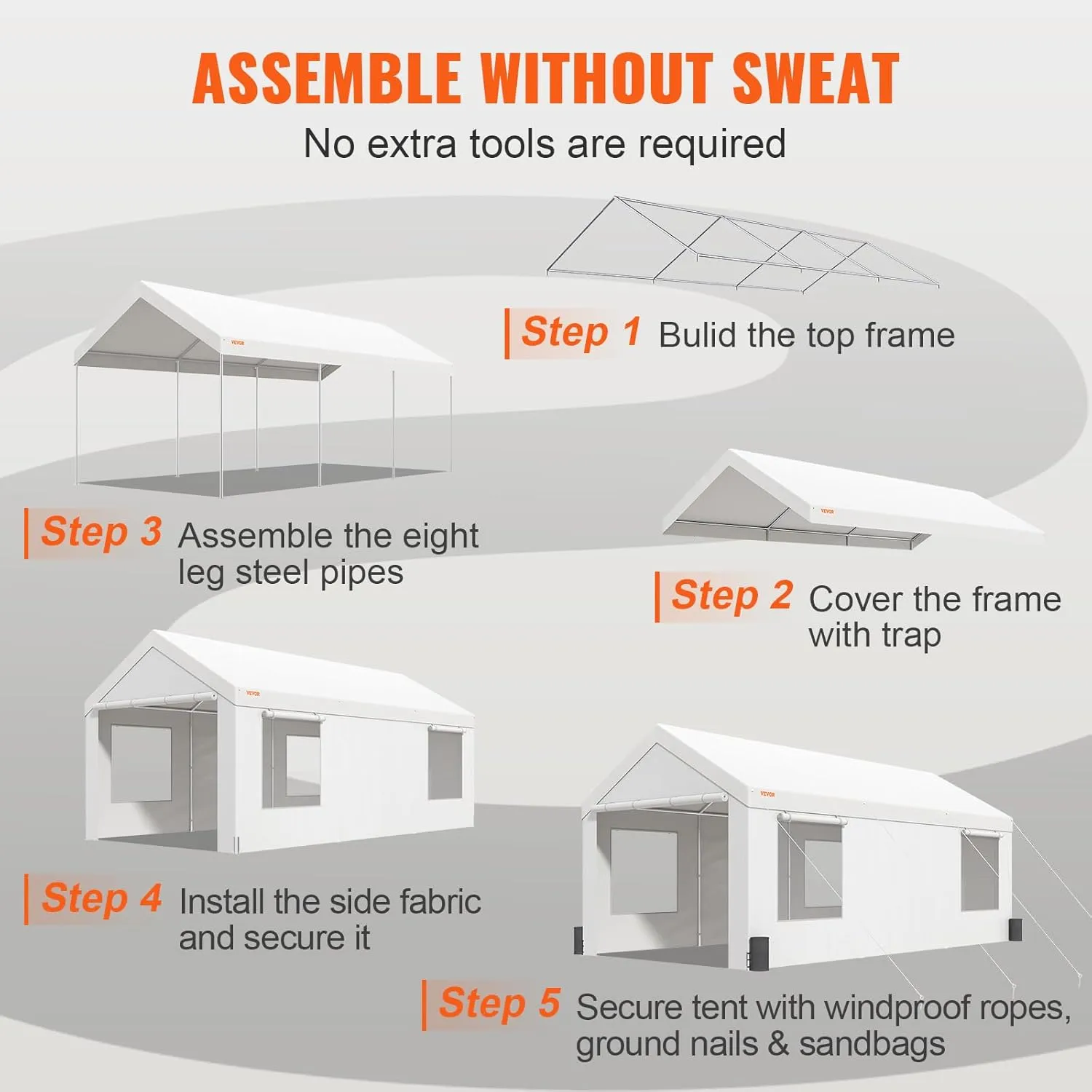 VEVOR Carport, 12'x20' Extra Large Heavy Duty Carport, Upgraded Portable Garage Car Canopy with Roll-up Ventilated Windows, Removable Sidewalls, Waterproof UV Resistant All-Season Tarp for Parking