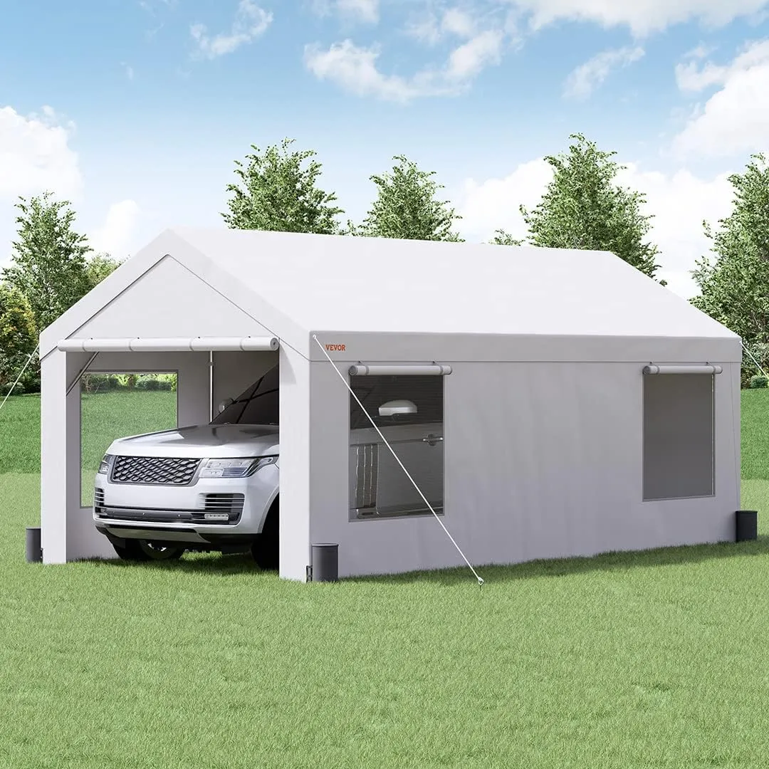 VEVOR Carport, 12'x20' Extra Large Heavy Duty Carport, Upgraded Portable Garage Car Canopy with Roll-up Ventilated Windows, Removable Sidewalls, Waterproof UV Resistant All-Season Tarp for Parking