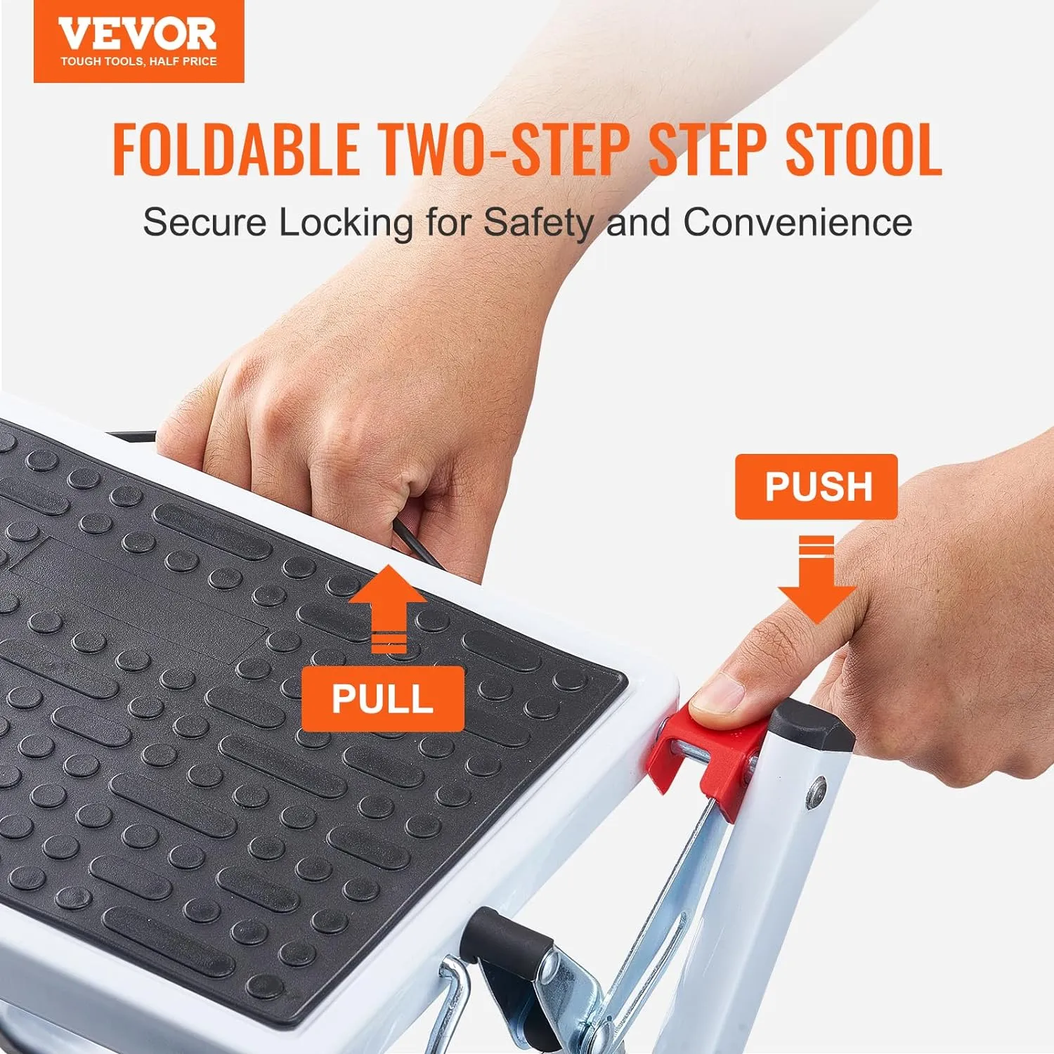 VEVOR Step Ladder 2-Step 330lbs Capacity, Ergonomic Folding Steel Step Stool with Wide Anti-Slip Pedal, Sturdy Step Stool for Adults Toddlers, Multi-Use for Household, Kitchen, Office, RVs