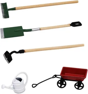 VICASKY 5 Sets Mini Gardening Tool for Dollhouse Garden Decor Miniature Gardening Tools for Creative Accessory for Micro Scenes and Fairy Gardens Safe and Design