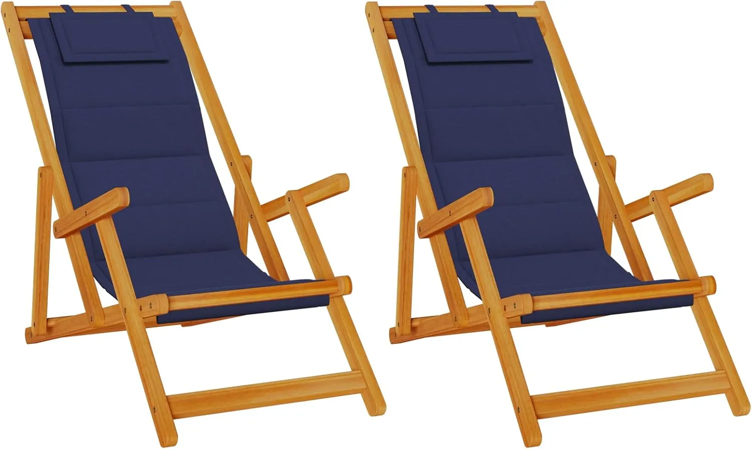 vidaXL Adjustable Blue Outdoor Folding Chair Set with Cushions | Solid Acacia Wood Frame Multi Position Backrest Comfortable Portable Beach for Camping and Garden Chairs Lounge Reclining Furniture