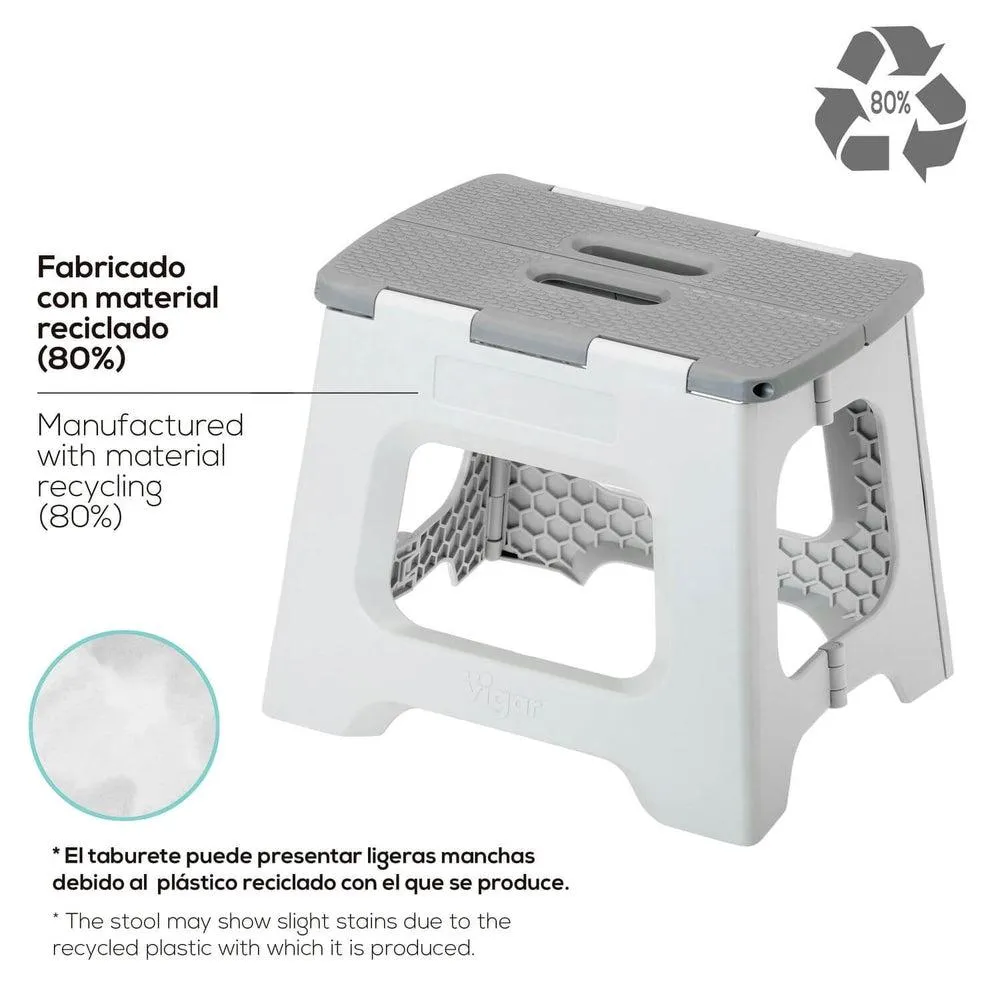 Vigar 32cm Compact Folding Step Stool Grey & Blue Print