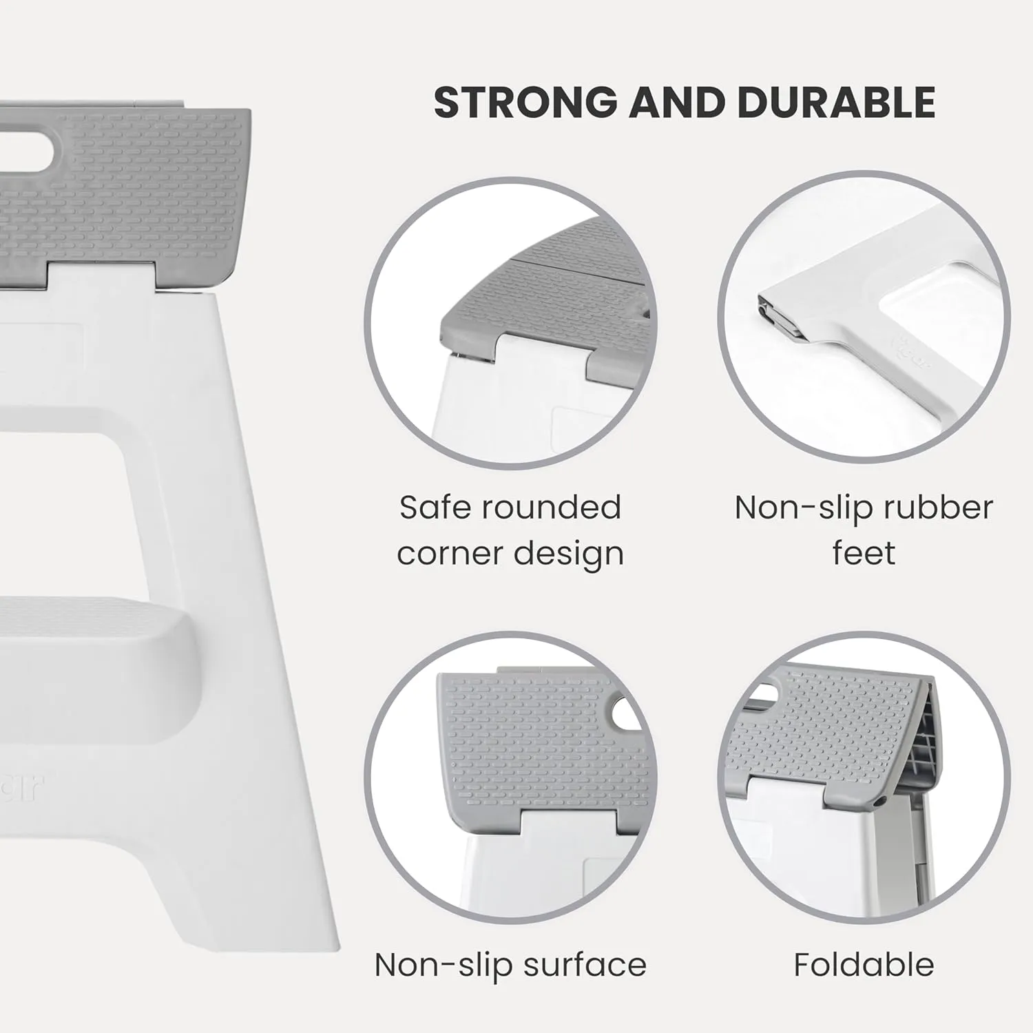Vigar Compact Step Stool Foldable, 16-inch Two-Step Stools for Adults up to 330 Pound, Lightweight Stool, Non-Slip Folding Step Stool, Gray