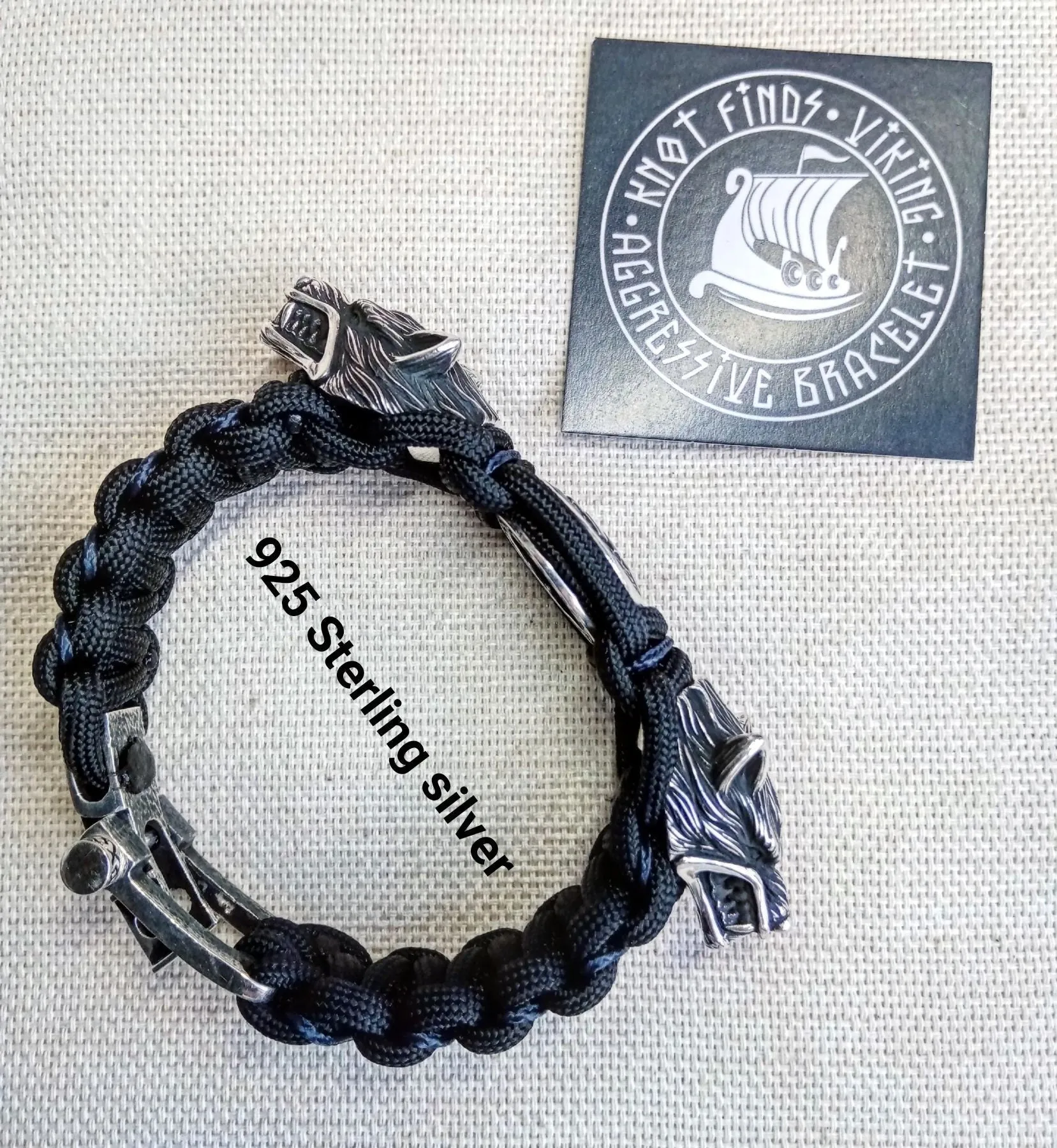 Viking jewelry. 925 Sterling silver and paracord bracelet. Mens luxury style.