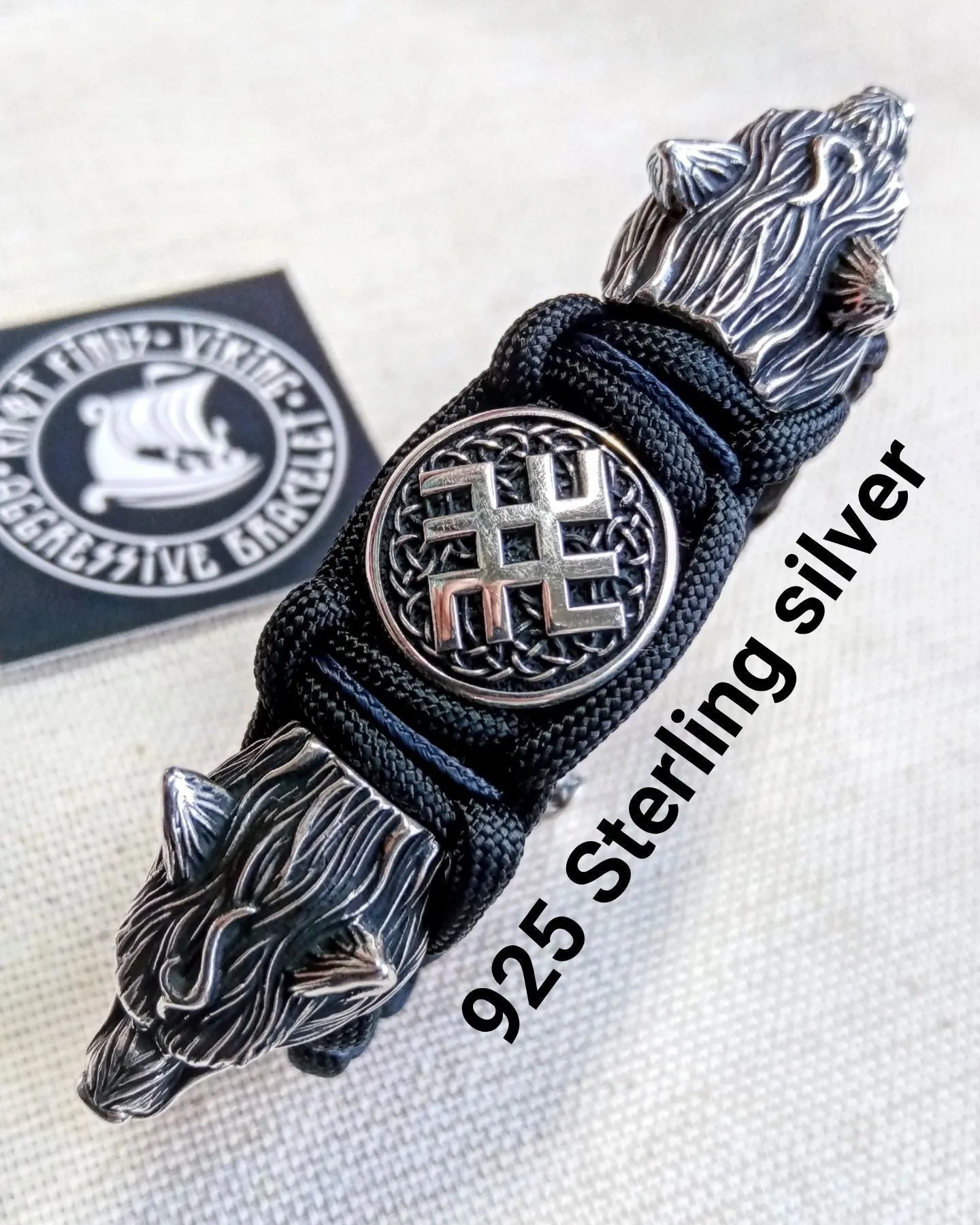 Viking jewelry. 925 Sterling silver and paracord bracelet. Mens luxury style.