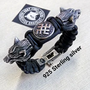 Viking jewelry. 925 Sterling silver and paracord bracelet. Mens luxury style.