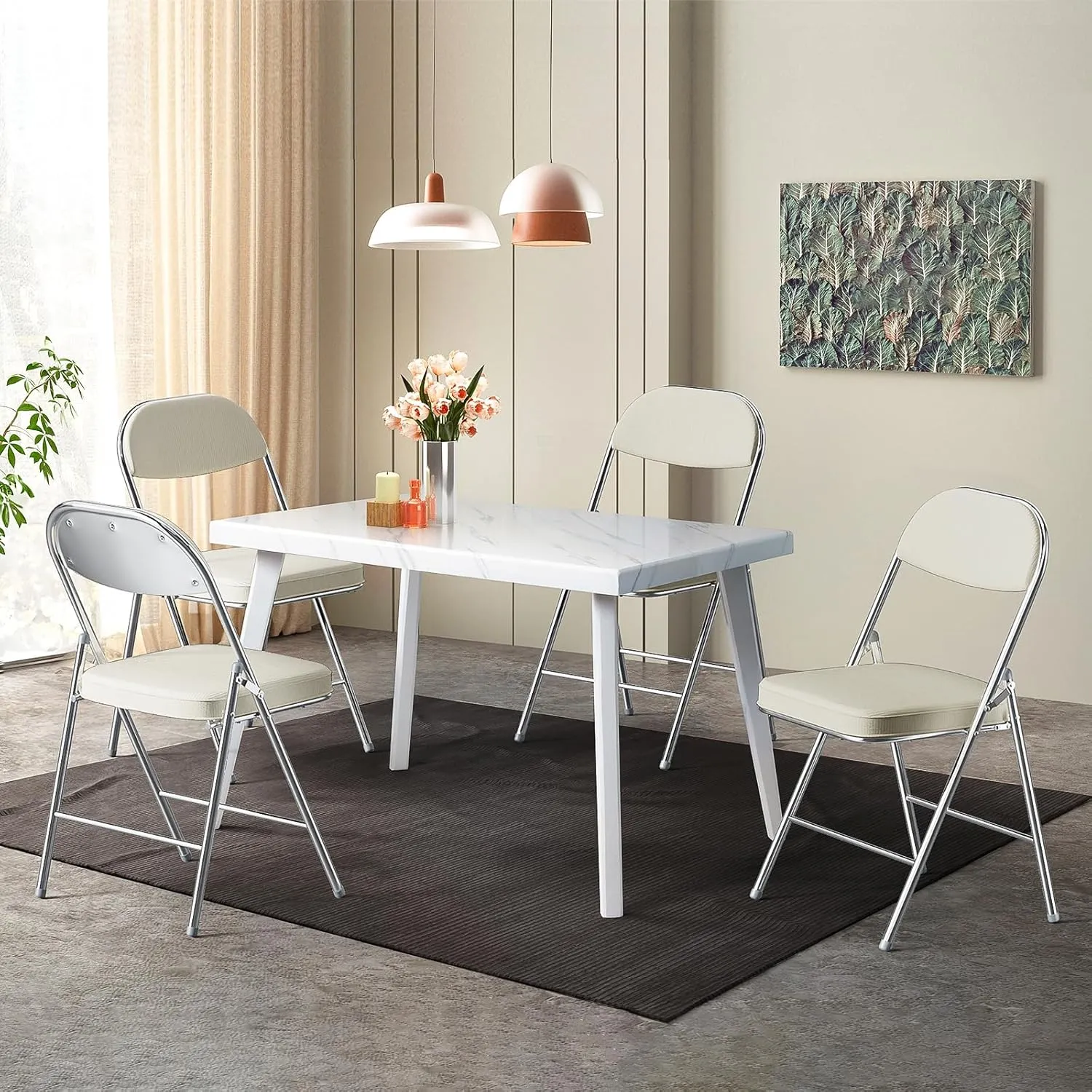 VINGLI Folding Chairs with Padded Seat & Backrest, Metal Frame, Durable Corduroy Fabric, 350 lbs Capacity, Set of 6, Off-White – Ideal for Weddings, Parties, Office Events