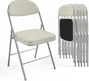 VINGLI Folding Chairs with Padded Seat & Backrest, Metal Frame, Durable Corduroy Fabric, 350 lbs Capacity, Set of 6, Off-White – Ideal for Weddings, Parties, Office Events