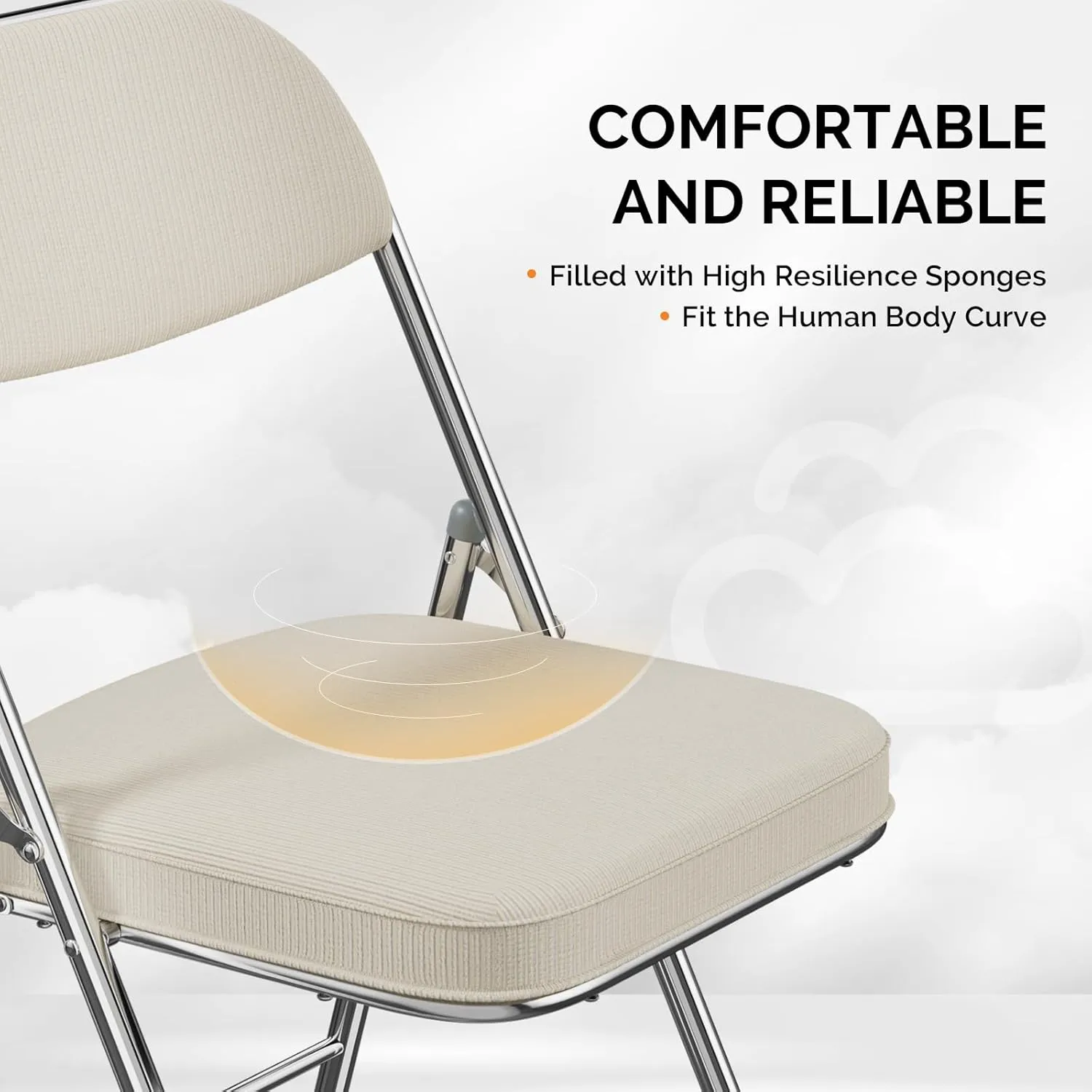 VINGLI Folding Chairs with Padded Seat & Backrest, Metal Frame, Durable Corduroy Fabric, 350 lbs Capacity, Set of 6, Off-White – Ideal for Weddings, Parties, Office Events