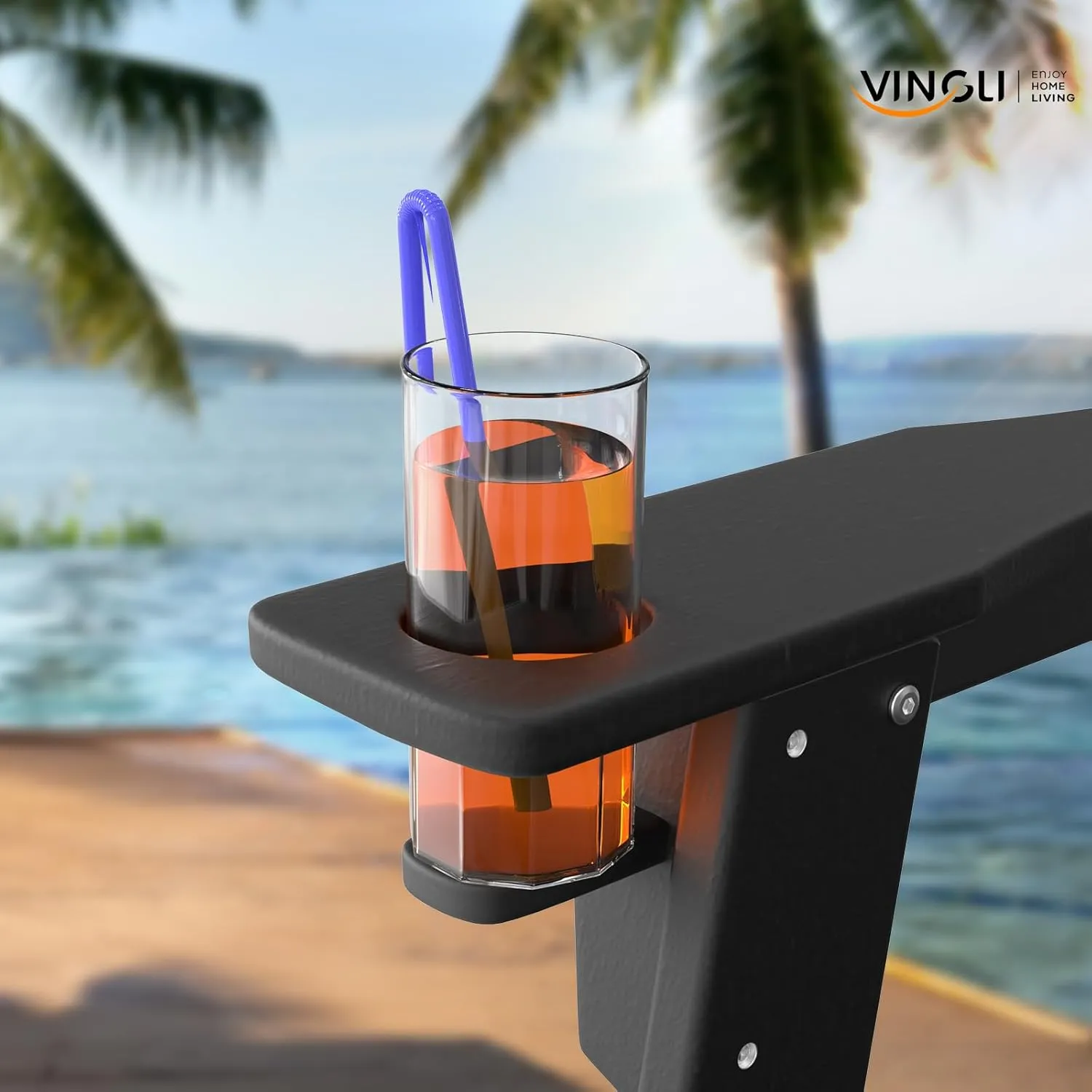 VINGLI Plastic Adirondack Chairs, Folding with Cup Holder, Waterproof HDPE Material, Comfortable 380lb Weight Capacity for Outdoor Pool Patio Lounge Chair Lawn Furniture Firepit (Black)