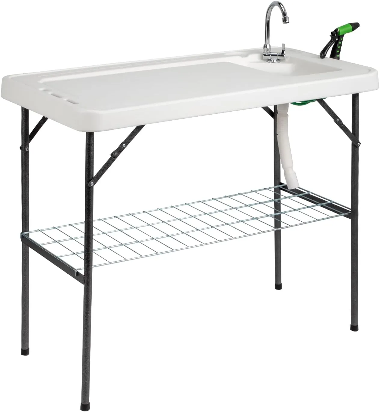 VINGLI Upgarded Folding Fish Cleaning Table with Sink, Portable Camping Sink Table with Grid Rack & Sprayer, Fish Fillet Cutting Table with Drainage Hose for Patio Backyard BBQ…