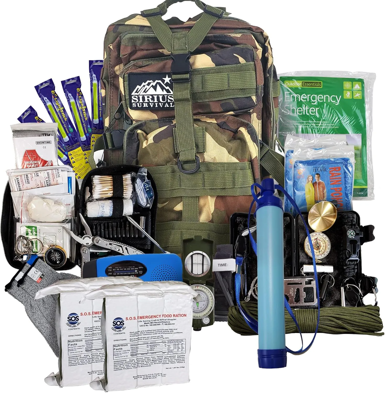 Vital 72 Hour Emergency Survival Kit for Family - Be Prepared for Hurricanes, Floods, Tornadoes or Other Disasters - 72 Hours of Food & Water for 2 Per Bag