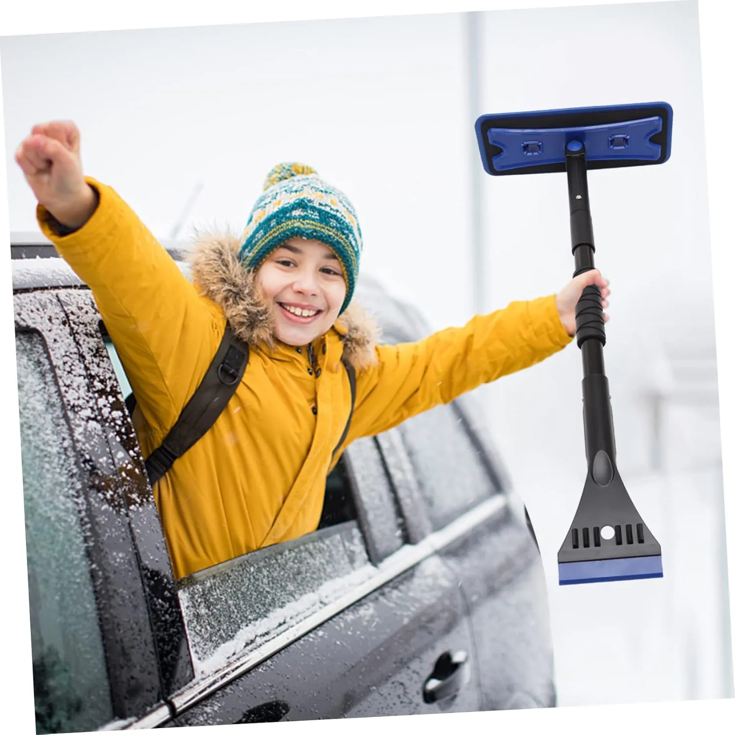 Wakauto Snow Remover Roof Tool Car Ice Scraper Extendable Brush Broom Multi-function Snow Shovel for