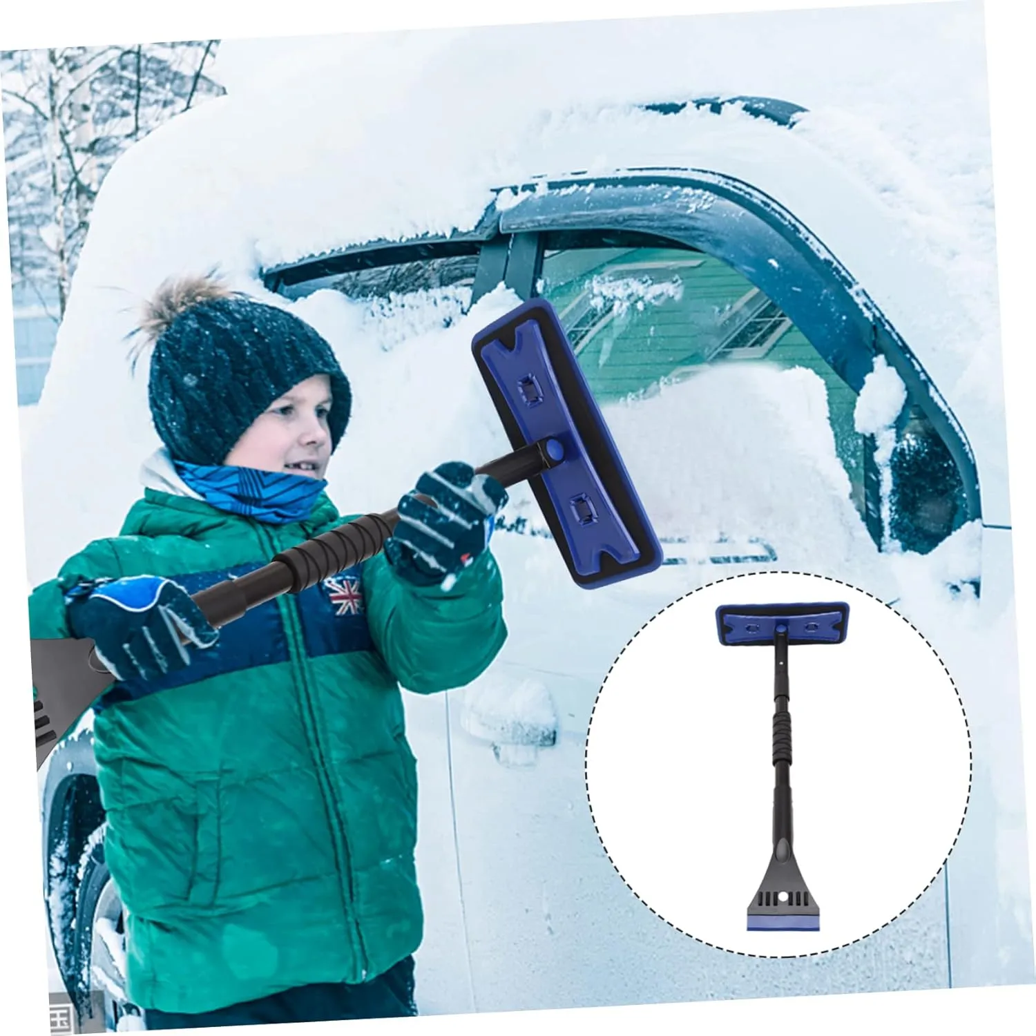 Wakauto Snow Remover Roof Tool Car Ice Scraper Extendable Brush Broom Multi-function Snow Shovel for