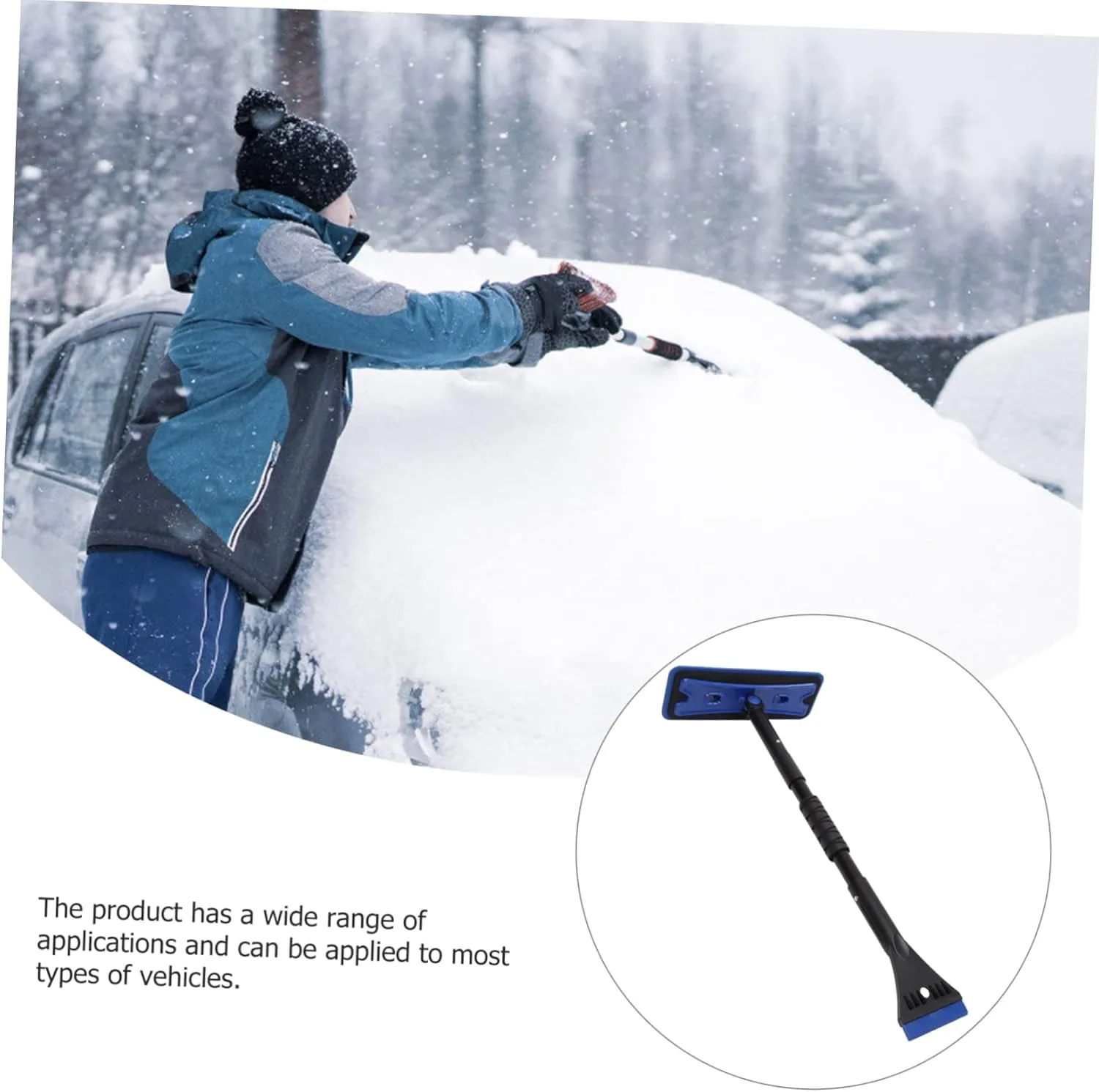 Wakauto Snow Remover Roof Tool Car Ice Scraper Extendable Brush Broom Multi-function Snow Shovel for