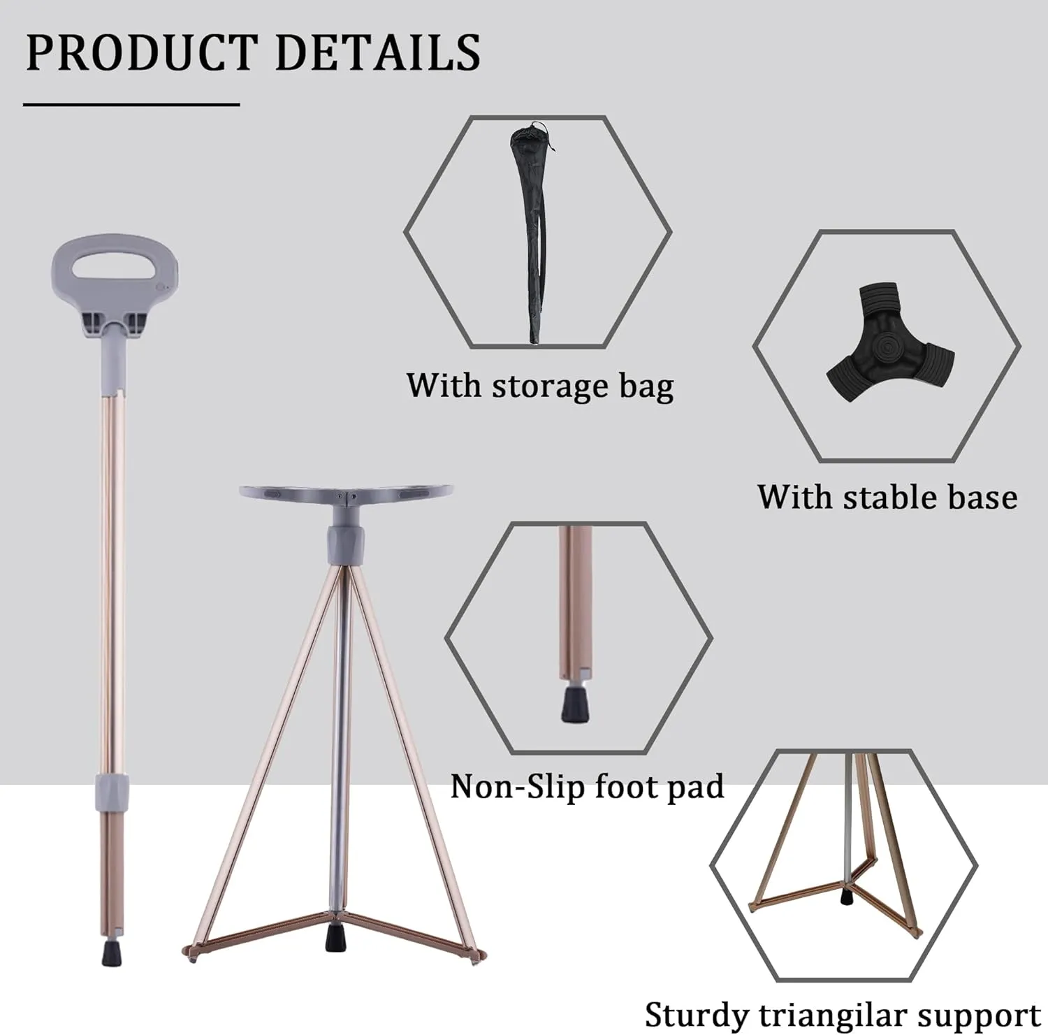 Walking Cane with Seat for Men & Women,Portable Cane Seat with Carry Bag,Lightweight Anti-Slip Walking Stick for Seniors & Adults,Foldable Adjustable Cane Chair for Travel Hiking