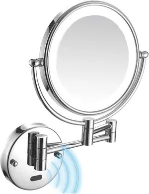 Wall Mounted Lighted Makeup Mirror Smart Sensor LED Makeup Mirror with Lights and Magnification, Chrome Double Sided Wall Mounted Extendable Vanity Mirror,Hardwired(Hardwired,7X)