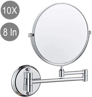Wall Mounted Makeup Mirror - 10X Magnification 8'' Two-Sided 360° Swivel Extended to 17 Inches Bathroom Mirror Chrome,Chrome