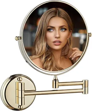 Wall Mounted Makeup Mirror, 1X /10X Magnifying Mirror, 8'' Double Sided Bathroo Mirror, Vanity Mirror, 360° Extendable Cosmetic Mirror (Pickaxe Gold)