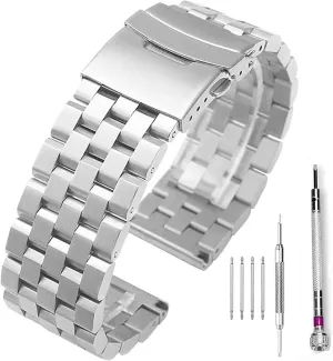 Watch Strap Brushed Stainless Steel Bracelet 18mm/20mm/22mm/24mm/24mm/26mm Metal Placement Bracelet for Men and Women Black/Silver Bracelet