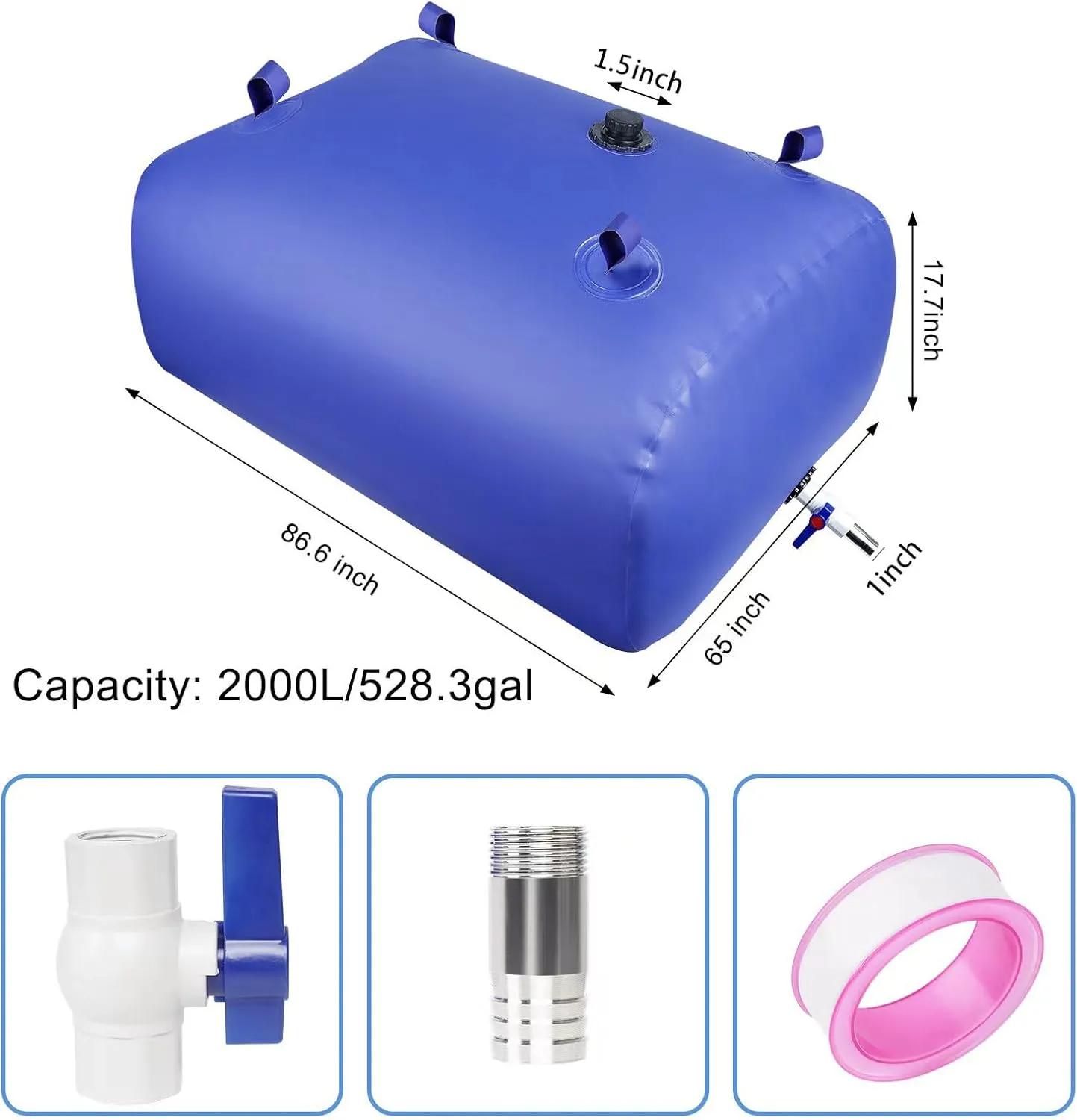 Water Bladder Storage Containers 528.3Gal/2000L - Water Tank Foldable Water Storage Containers,with Valve Soft Water Bag,Agricultural Water,Drought Resistance,Fire Prevention, Emergency Water, Blue