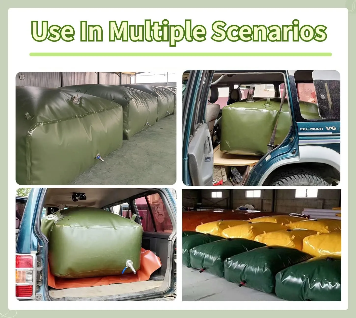 Water Bladder Tank，50-2000 Gallon Portable Agricultural Emergency Large Capacity Collapsible Water Container,(3x2x0.85m/5100L/1347Gallon)