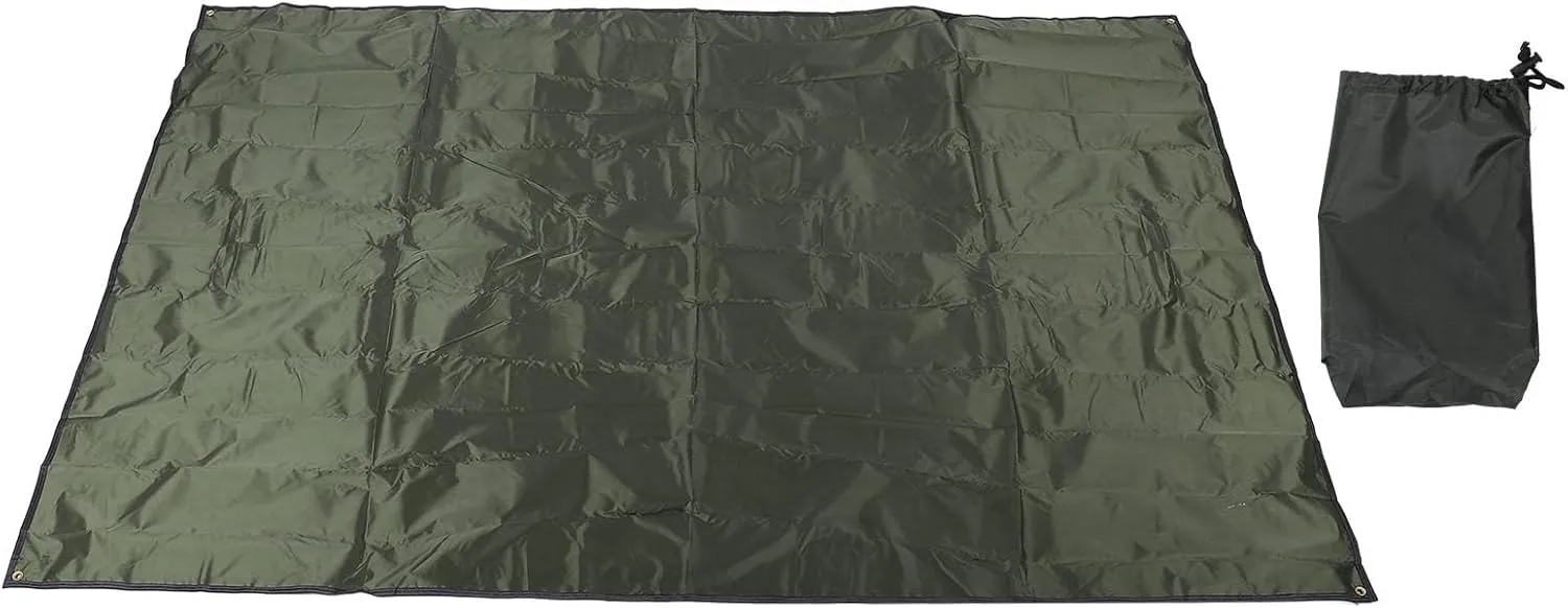 Water Proof Camping Tarp, 240x220CM Picnic Blanket Sunshade Beach Mat, Oxford Cloth Tent Floor Saver with Storage Bag (OD Green)