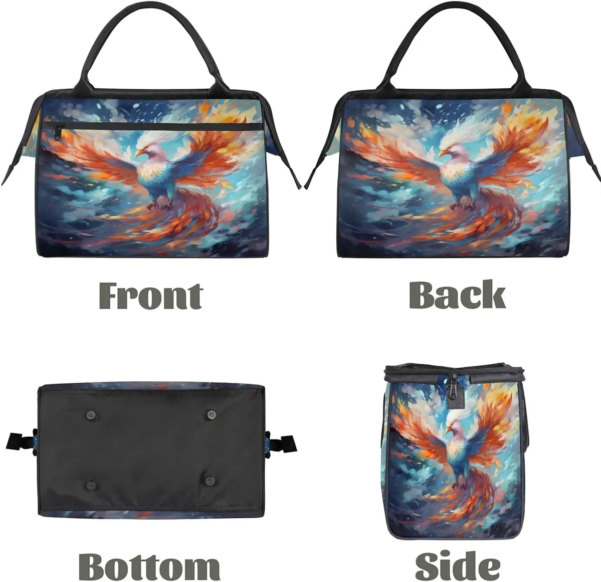 Watercolor Fire Phoenix Travel Duffle Bag, Waterproof Duffel Bag Weekender Overnight Carry On Bag Lightweight Sport Gym Bag for Men Women