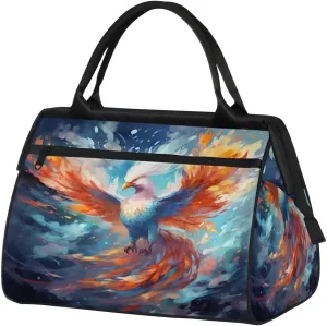 Watercolor Fire Phoenix Travel Duffle Bag, Waterproof Duffel Bag Weekender Overnight Carry On Bag Lightweight Sport Gym Bag for Men Women