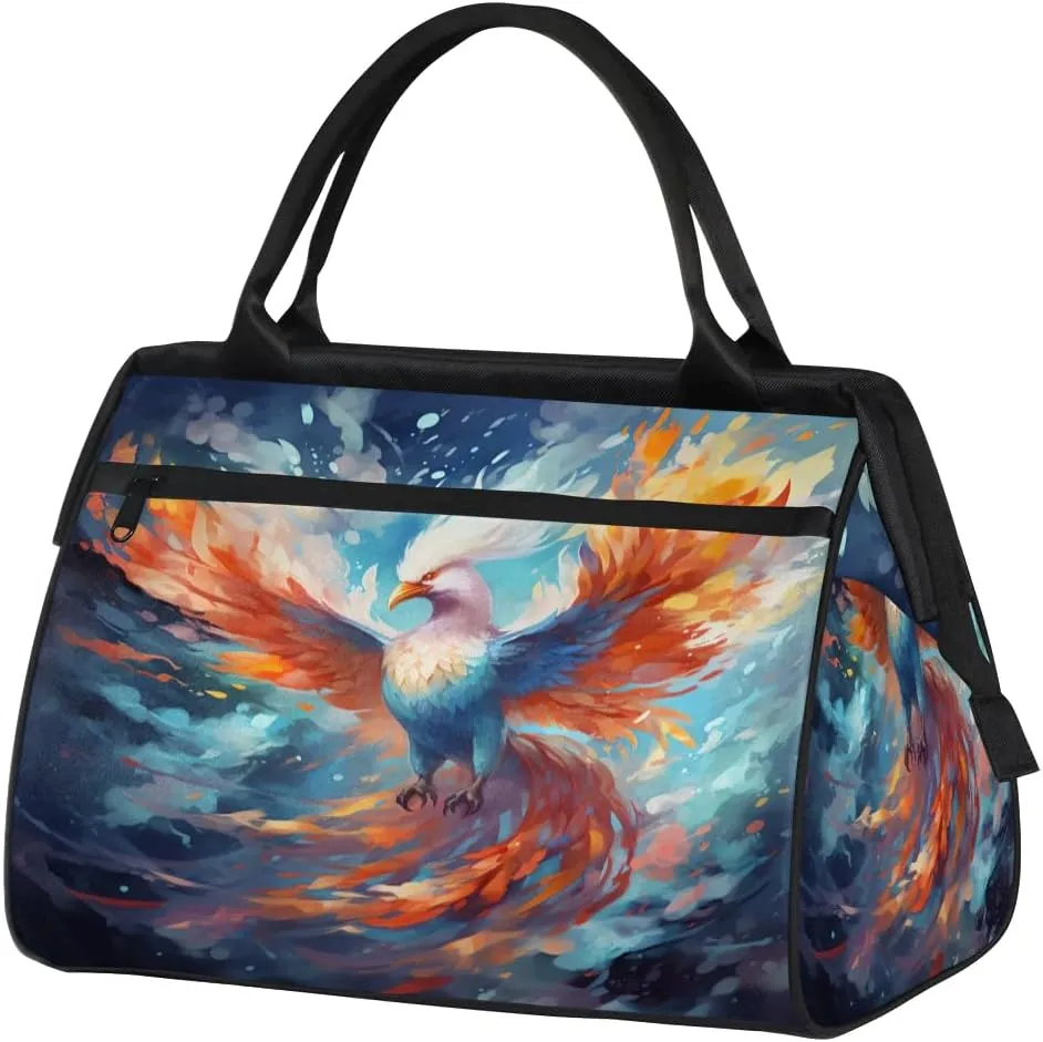 Watercolor Fire Phoenix Travel Duffle Bag, Waterproof Duffel Bag Weekender Overnight Carry On Bag Lightweight Sport Gym Bag for Men Women