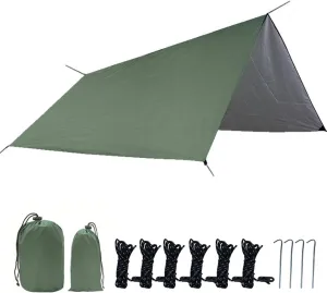 Waterproof Camping Tarp, 3mx3m Portable Hammock Rain Fly Tent Tarp Sun Shelter for Outdoor Backpacking Hiking (Color : Green, Size : 300 * 300cm)