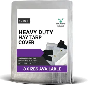 Waterproof Hay Tarp - Heavy Duty Tarp for Hay Bale, Farming, Agriculture - Tear, UV Resistant with Anchor Straps for Tie Down - 33 x 48 Foot - Indoor/Outdoor Tarp (Silver)