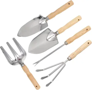 Weeding Rake Tool Heavy Duty Garden Rake 5pcs Planting Tool Set Multi-Function Shovel Ergonomic Wooden Handle for Garden Work