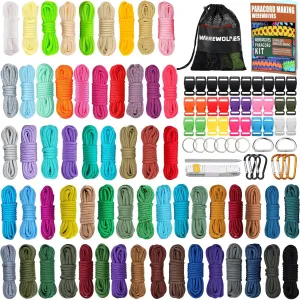 WEREWOLVES 60 Colors Paracord Cord, 550 Paracord Bracelet Crafting Combo Kits with Instruction - Multifunction Paracord Ropes, 10 Feet Each Parachute Cord for DIY Manual Braiding