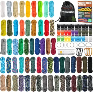 WEREWOLVES 60 Colors Paracord Cord, 550 Paracord Bracelet Crafting Combo Kits with Instruction - Multifunction Paracord Ropes, 10 Feet Each Parachute Cord for DIY Manual Braiding