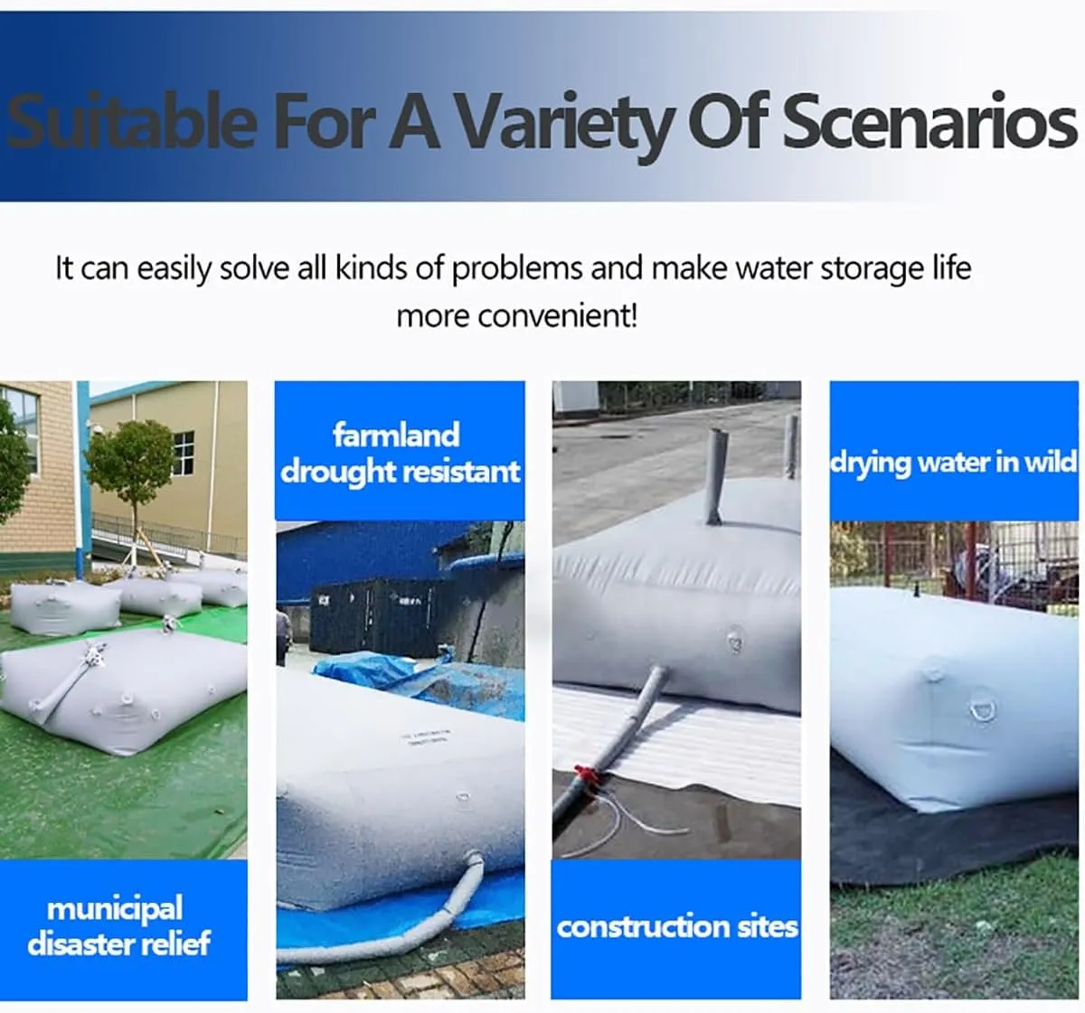 White Foldable Water Storage Bladder, PVC Water Containers for Outdoor Survival Camping Fire Prevention, Emergency Water Reservoir with Long Inlet/Outlet Level Indicator(1.3x1x0.88m/1136L/300gal)