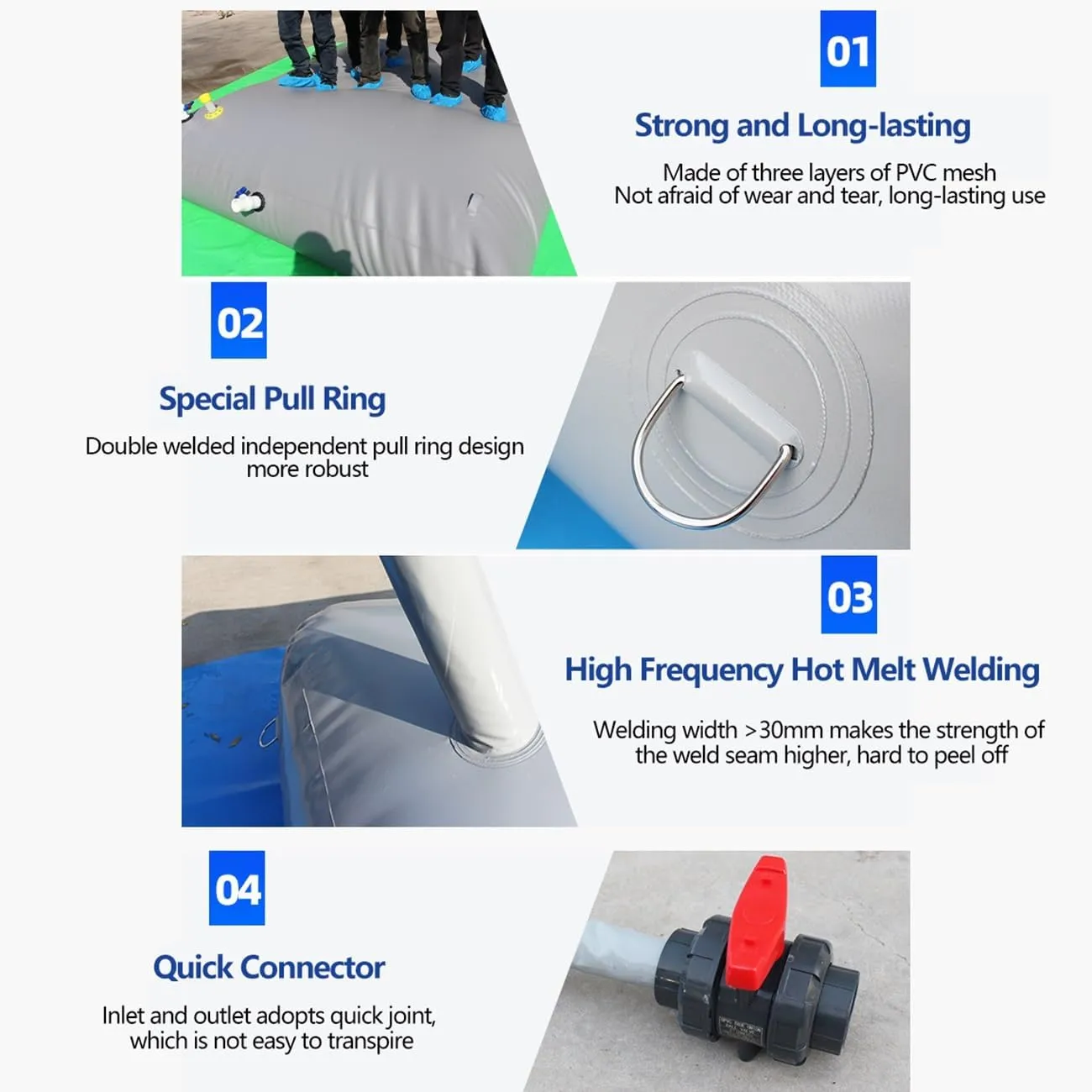 White Foldable Water Storage Bladder, PVC Water Containers for Outdoor Survival Camping Fire Prevention, Emergency Water Reservoir with Long Inlet/Outlet Level Indicator(1.3x1x0.88m/1136L/300gal)