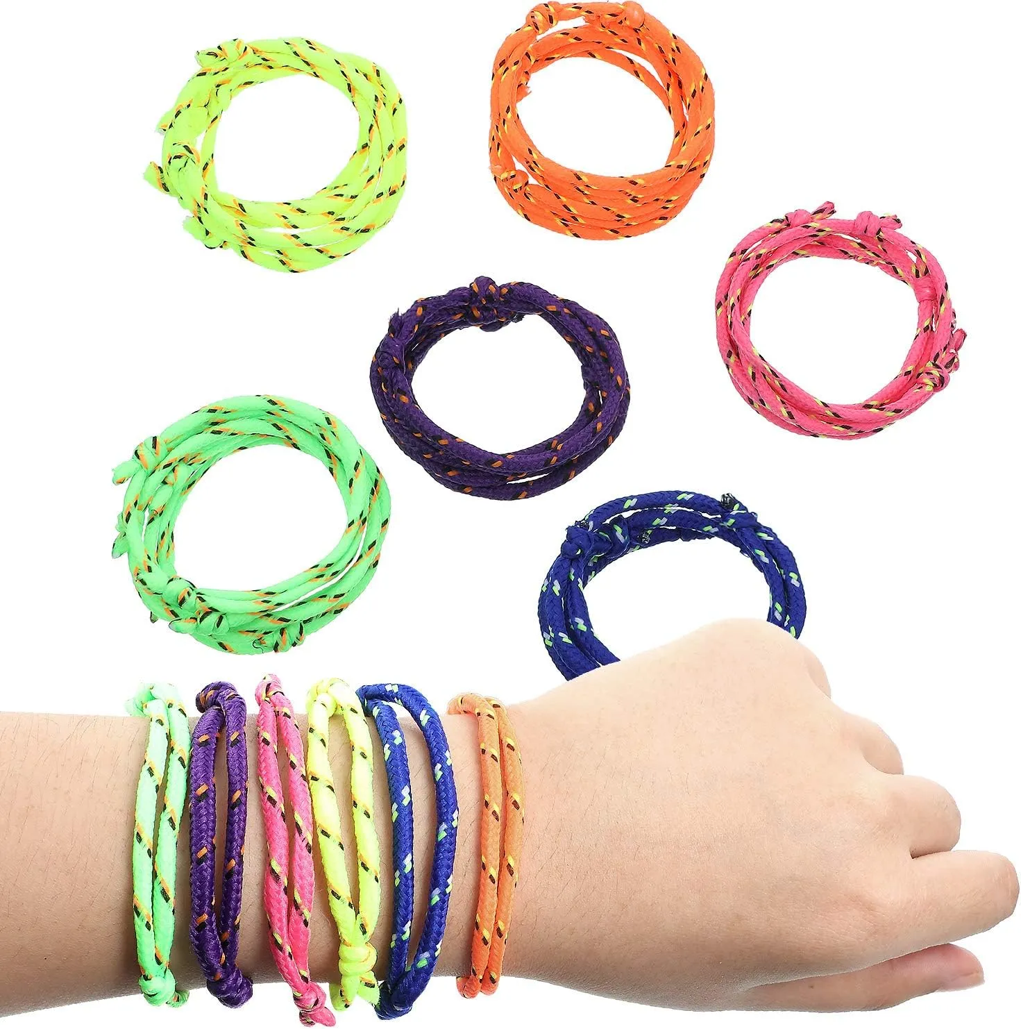 WILLBOND 216 Neon Friendship Bracelets Bulk for Kids Paracord Bracelet End of Year Gifts for Student Birthday Classroom Basket Stuffers Adjust Rope Goodie Bag Girl Boy Party Favor