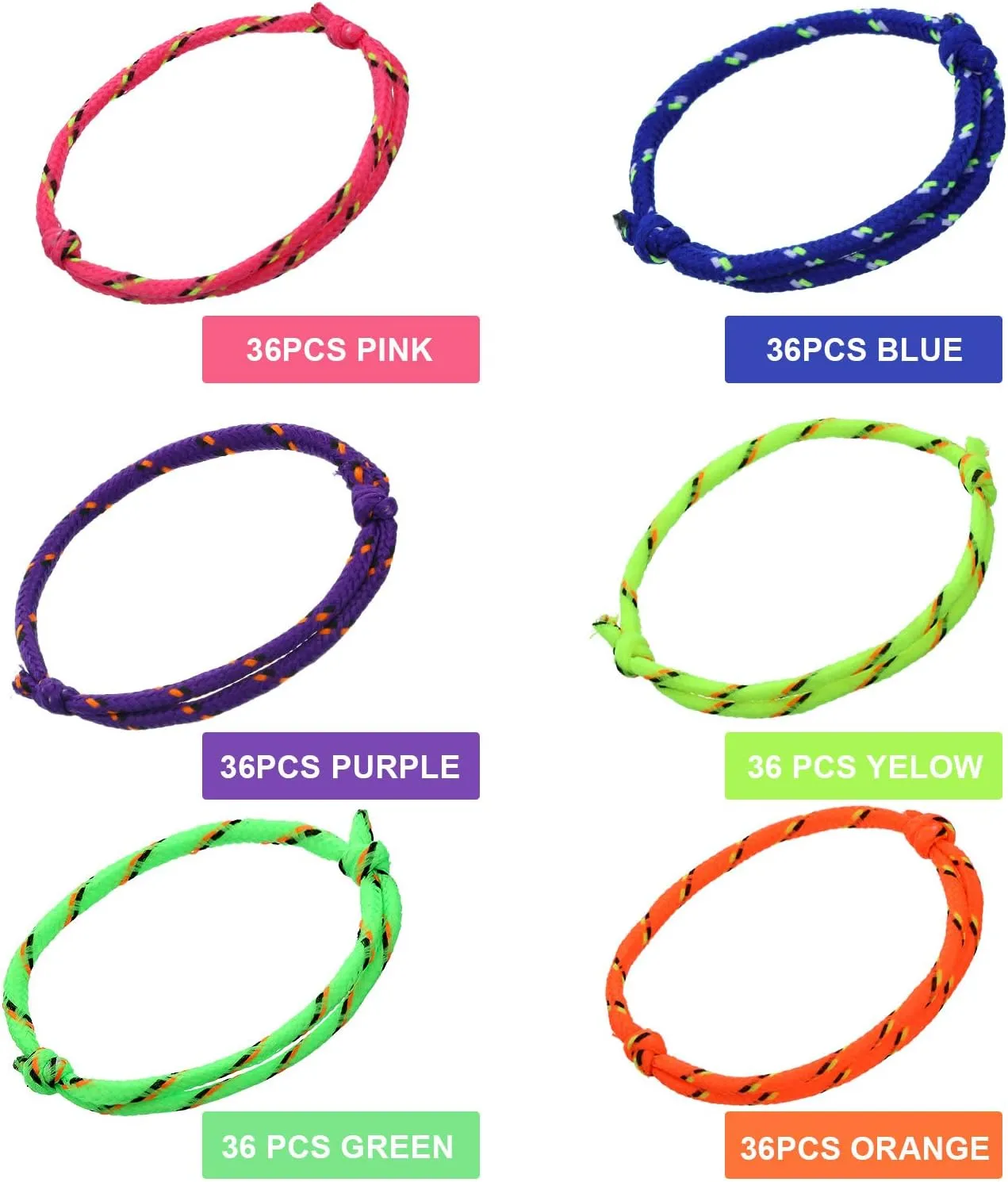 WILLBOND 216 Neon Friendship Bracelets Bulk for Kids Paracord Bracelet End of Year Gifts for Student Birthday Classroom Basket Stuffers Adjust Rope Goodie Bag Girl Boy Party Favor