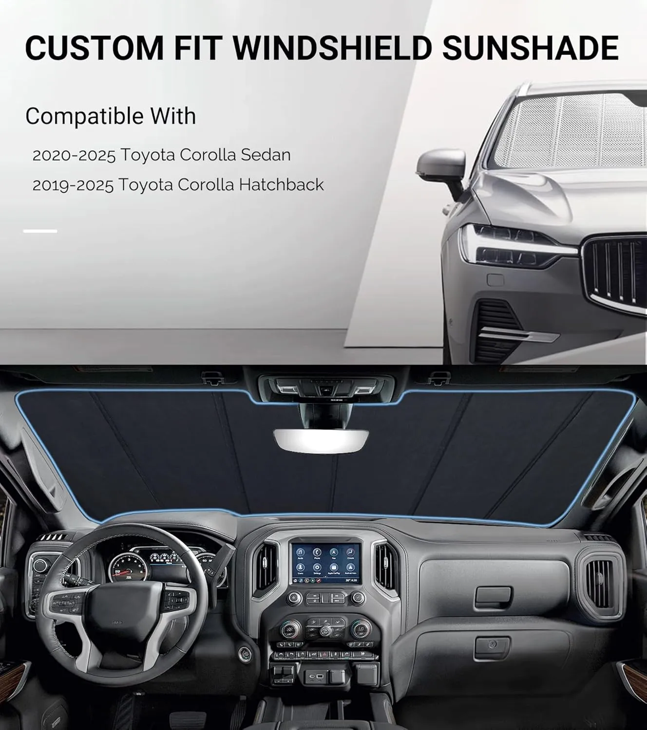 Windshield Sun Shade for 2019-2025 Toyota Corolla Hatchback, 2020-2025 Corolla Sedan. Front Window Sunshade with Storage Bag