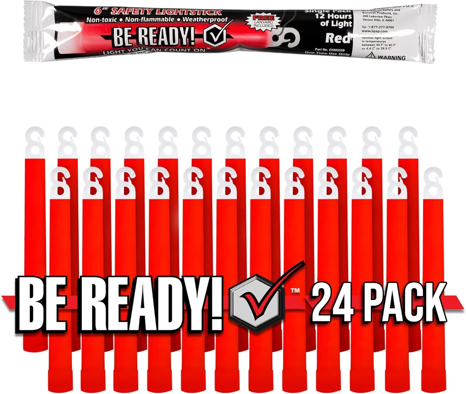 Windy City Novelties Be Ready - Red 6" Industrial 12 Hour Premium Emergency Safety Chemical Light Glow Sticks - 24 Pack