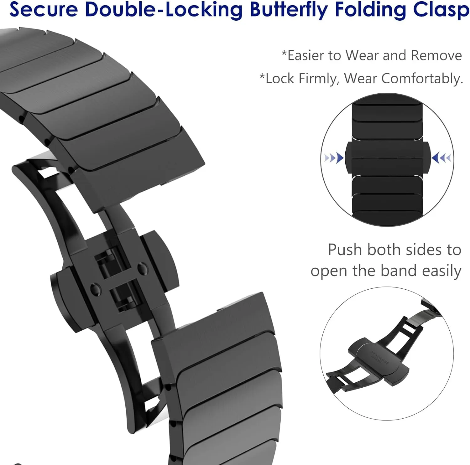 WINGLE Compatible for Apple Watch Band Ultra 2 Band Ultra 49mm 46mm 45mm 44mm 42mm Series 10 9 8 7 for Men, Stainless Steel Metal Bands for Apple Watch iWatch SE Series 6 5 4 3 2 1 Link, Black