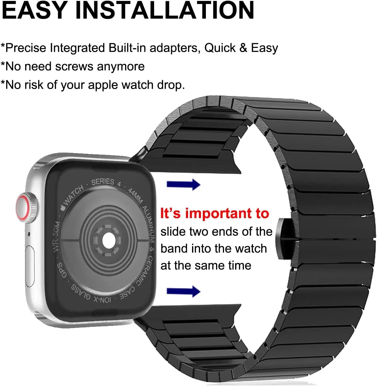 WINGLE Compatible for Apple Watch Band Ultra 2 Band Ultra 49mm 46mm 45mm 44mm 42mm Series 10 9 8 7 for Men, Stainless Steel Metal Bands for Apple Watch iWatch SE Series 6 5 4 3 2 1 Link, Black