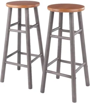 Winsome Huxton 2-Piece Bar Stools, 29 in, Teak Seat with Oyster Gray Base, Solid Wood
